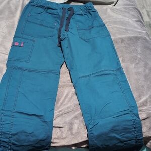 WonderWink Teal Boot Cut Pants with Pink Accents